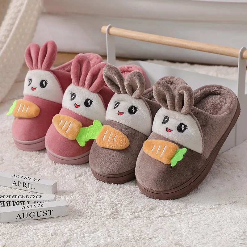 Winter Konijn Slippers Kinderen Meisjes Jongens Thuis Schoenen Baby Bont Slides Katoen Indoor Warm Pluizig Huis Kinderen Eenhoorn Slipper