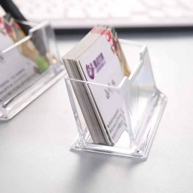 1Pc Clear Desk Storage Box Storage Display Stand Acrylic Plastic Transparent Desktop Business Card Holder Place Card Holder