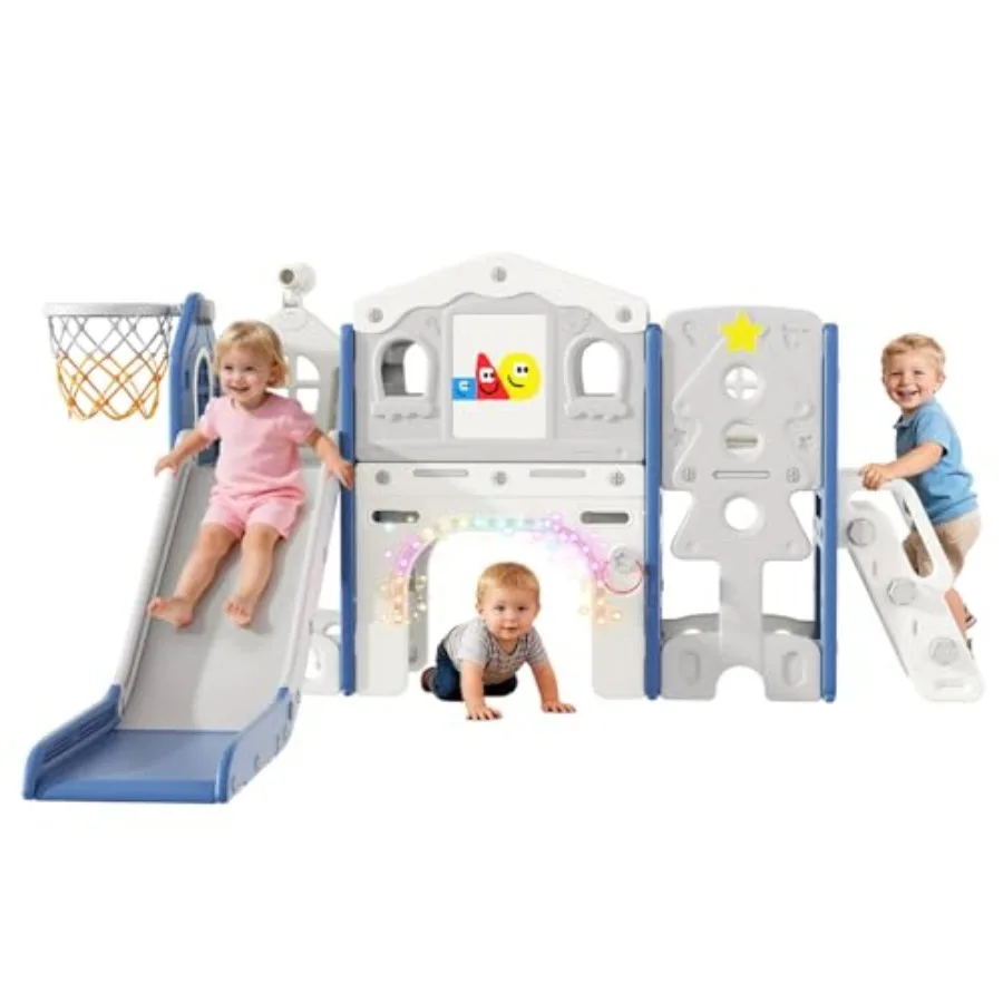 

Набор для малышей 10 в 1: горка для детей 1-3 лет с разноцветными светящимися элементами, доской для рисования и доской для строительных блоков, для использования в помещении и на улице