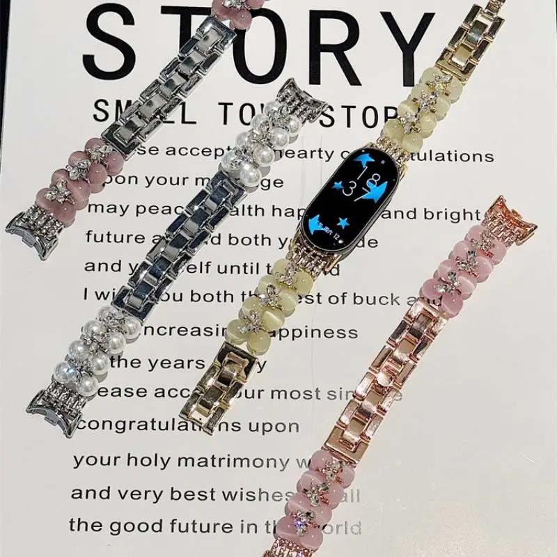 Cinturino con perle di diamanti adatto per Xiaomi Band 8 Pro/9Pro,8/8NFC/9/9NFC/10/10NFC,Per Mi band 3/4/5/6/7, Per Redmi Watch4/Watch5