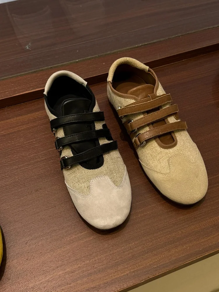 korean-sle-women's-ballet-flat-oes-retro-round-head-color-blo-comfortable-casual-sports-oes-magic-tape-mid-heel