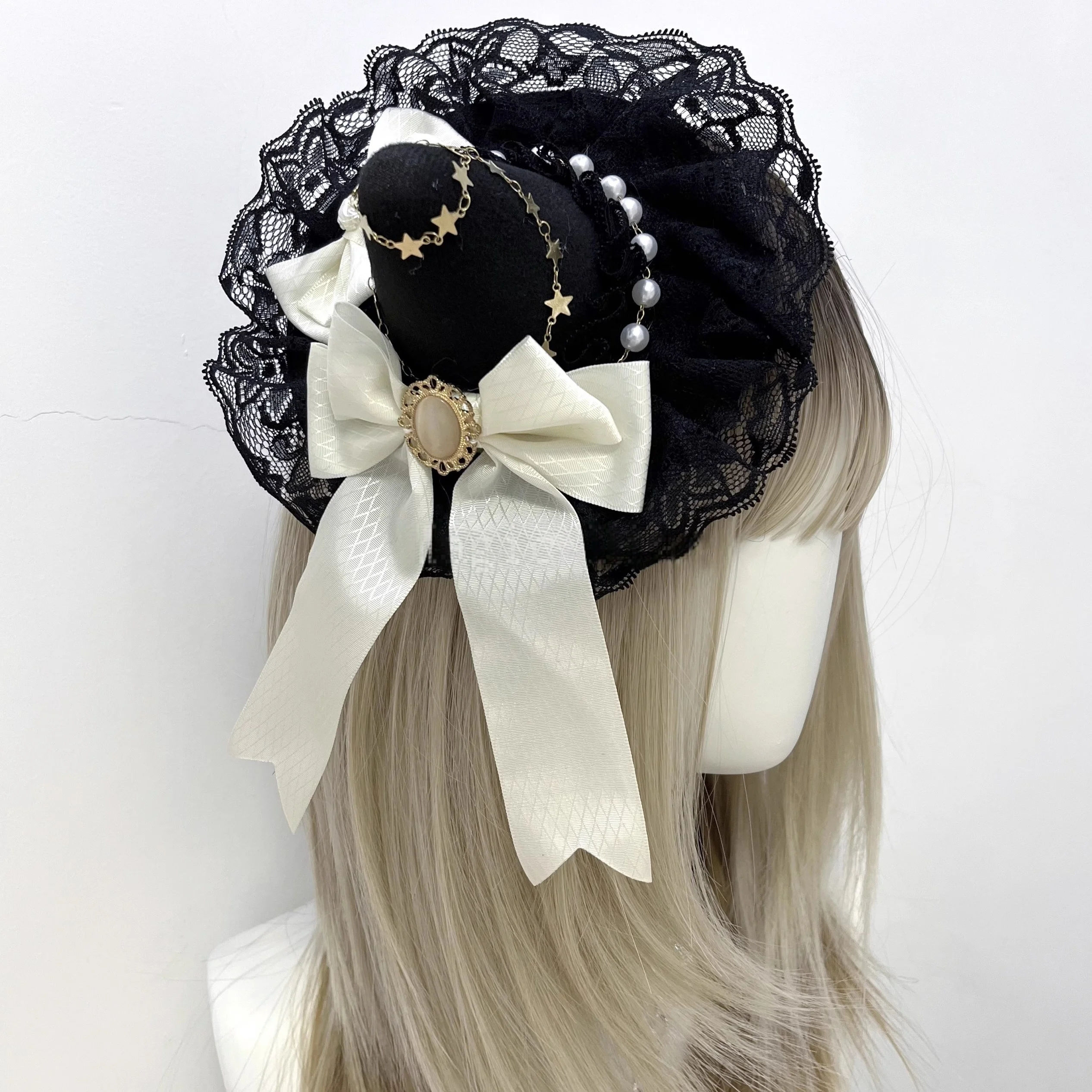 핸드메이드 고딕 마법 소녀 작은 모자 로리타 스윗 레이스 리본 헤드드레스 할로윈 코믹 코스프레 KC 헤어핀 마녀 모자 헤어 액세서리