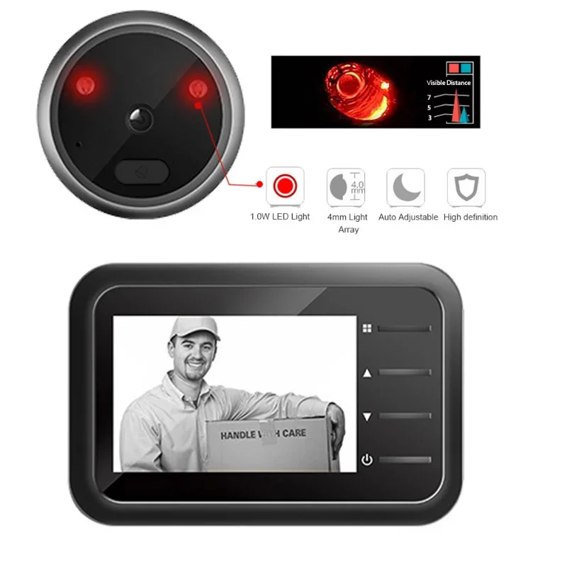 2.4 Inch Smart Peephole Doorbell Camera Auto Record Electronic Ring HD IR Night Vision Video Doorbell Home Peephole Viewer