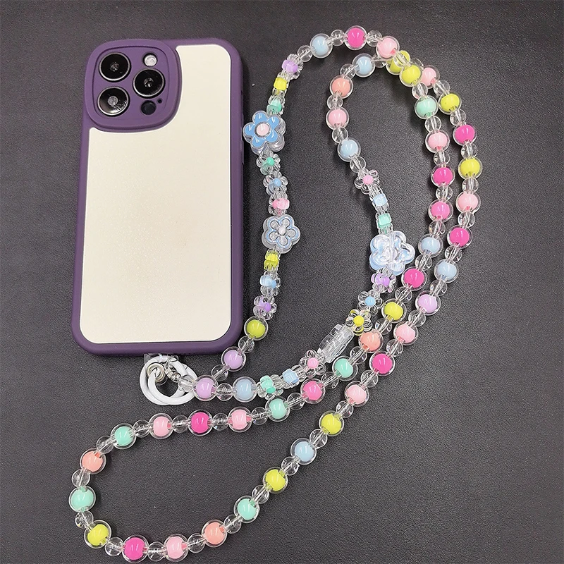 Phone Case Universal Lanyard Long Crossbody Flowers Beads Chain Mobile Phone Lanyard Women's Long Neck And Shoulder Strap