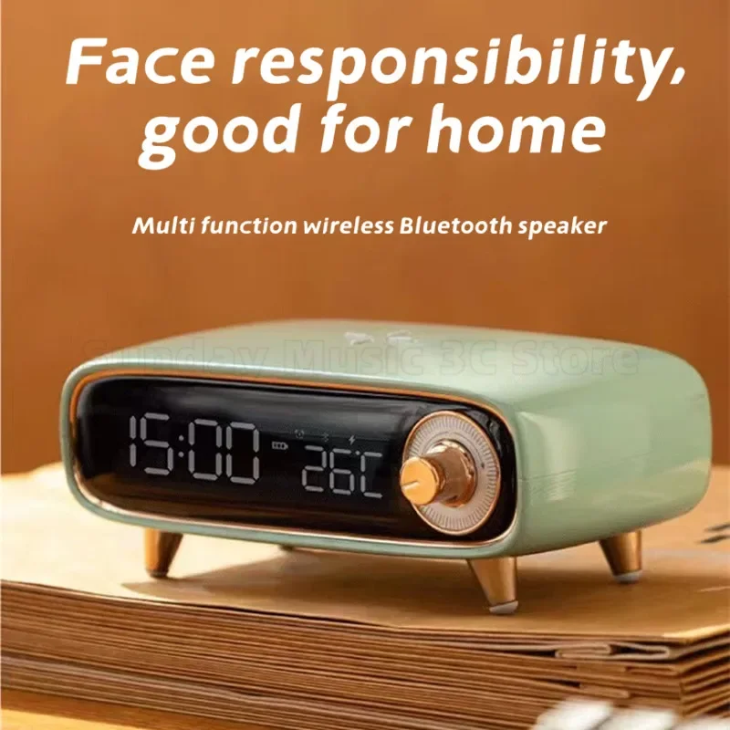 Multifunctional bluetooth speaker 15W wireless fast charging six-in-one bedside charging night light alarm clock temperature dis