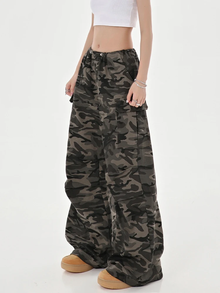 パンツ 90s~00s silk camouflage wide cargo pants Women Camouflage Cargo Pants Y2k 90s Fashion Baggy High Waist