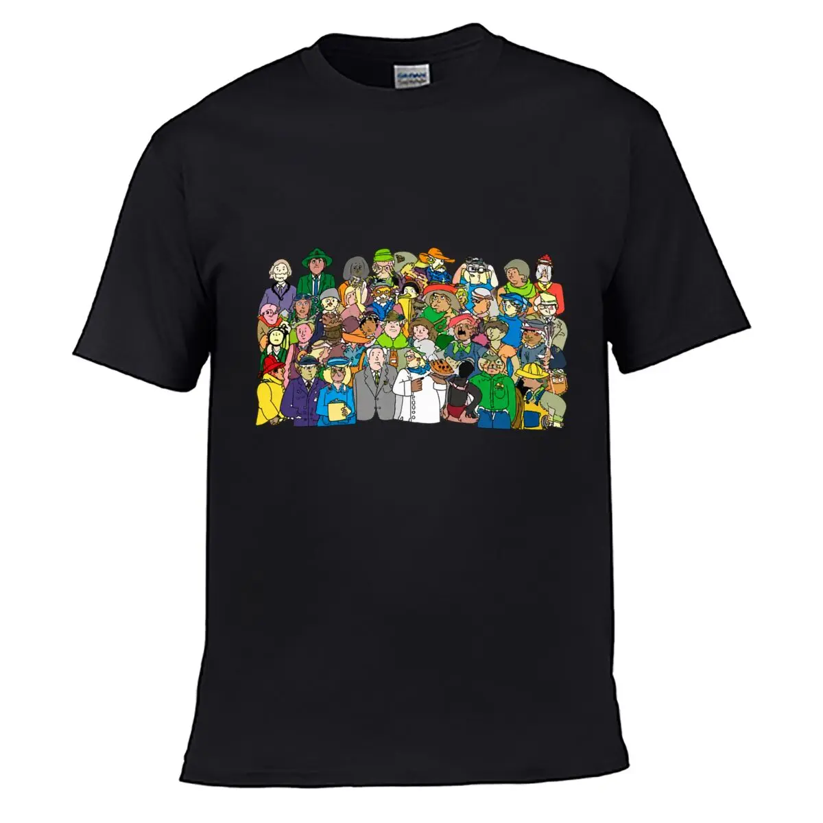 Diverse Cartoon Characters In Many Professions Group Illustration Loose Casual Tee