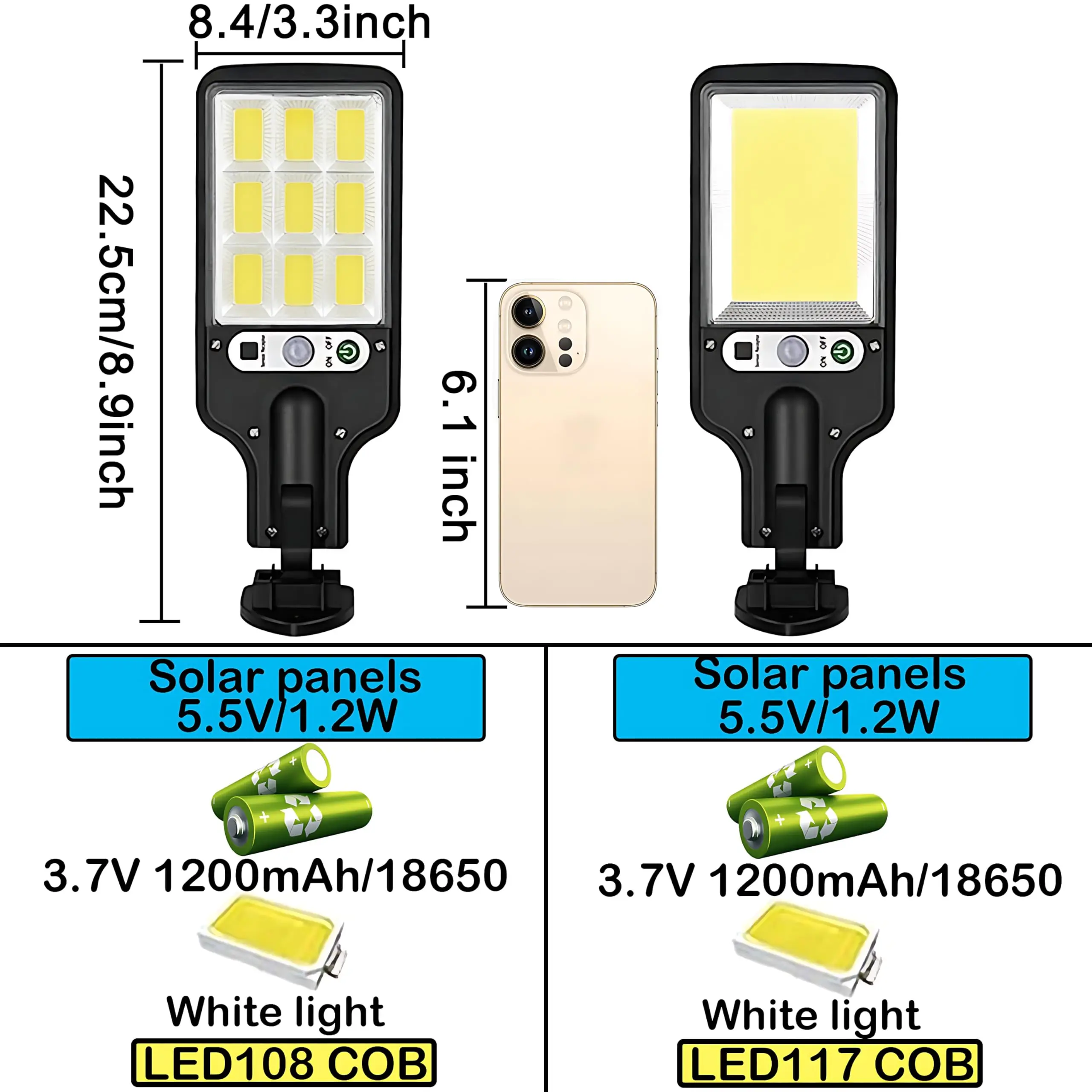 Luce solare esterna con sensore di movimento telecomando lampione stradale ad energia solare COB luci di sicurezza a LED impermeabili per giardino