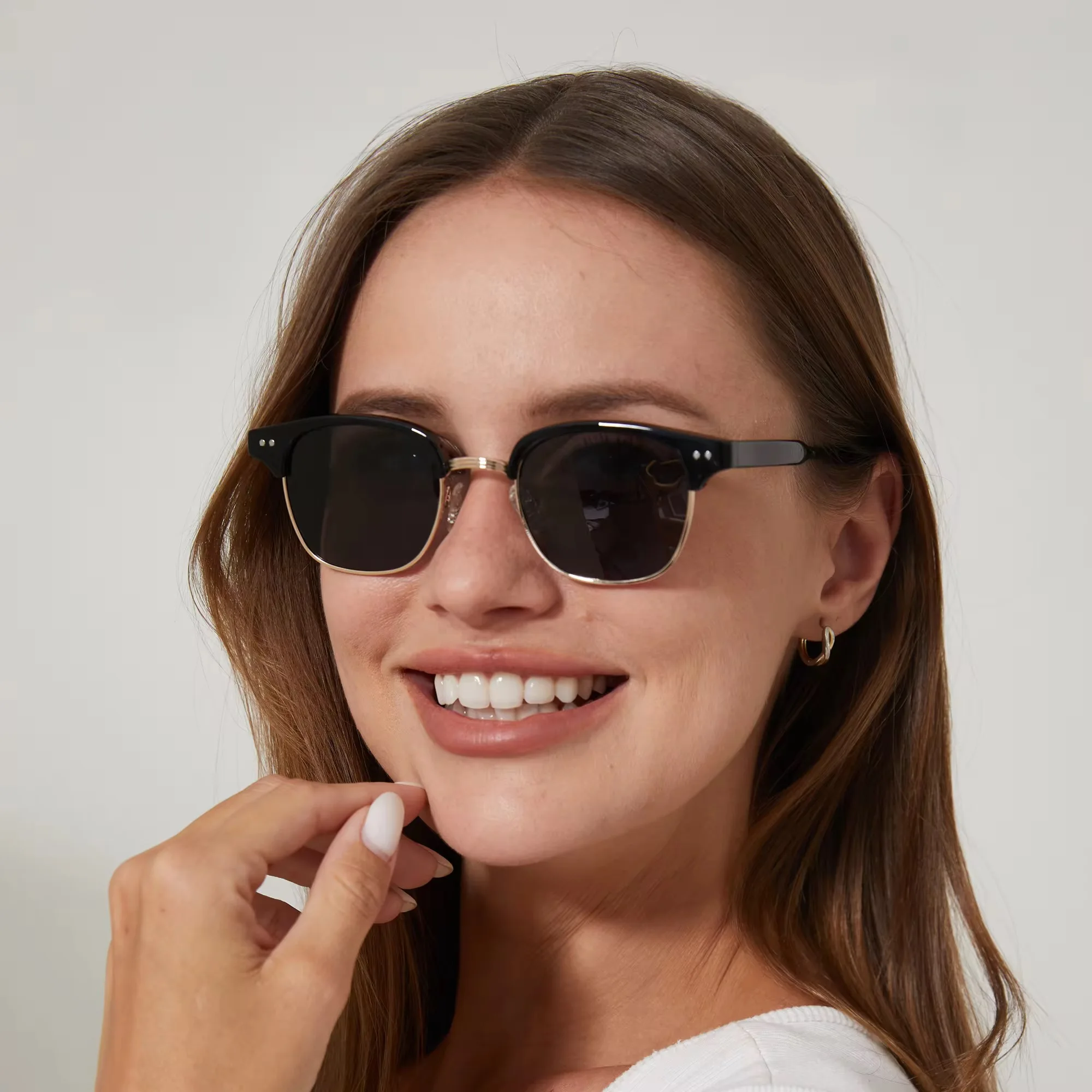 

CONCHEN New Retro Half Frame UV400 Lens Polarized Sunglasses for Travel Parties Acetate Fiber Sunglasses Men Women