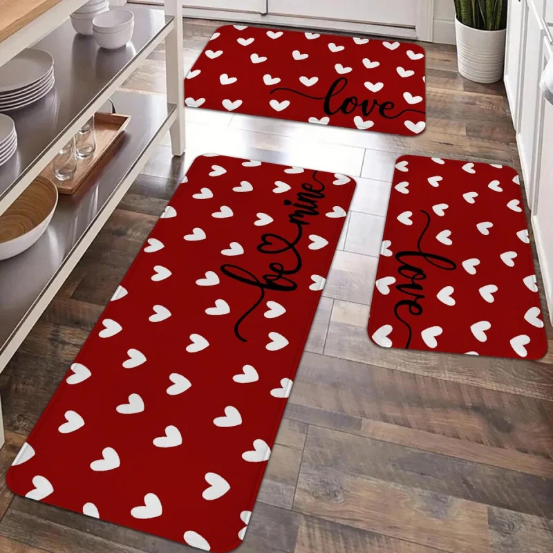 Valentine's Day Kitchen Carpet Set, Kitchen runner rug, featuring small hearts and love patterned floor mat