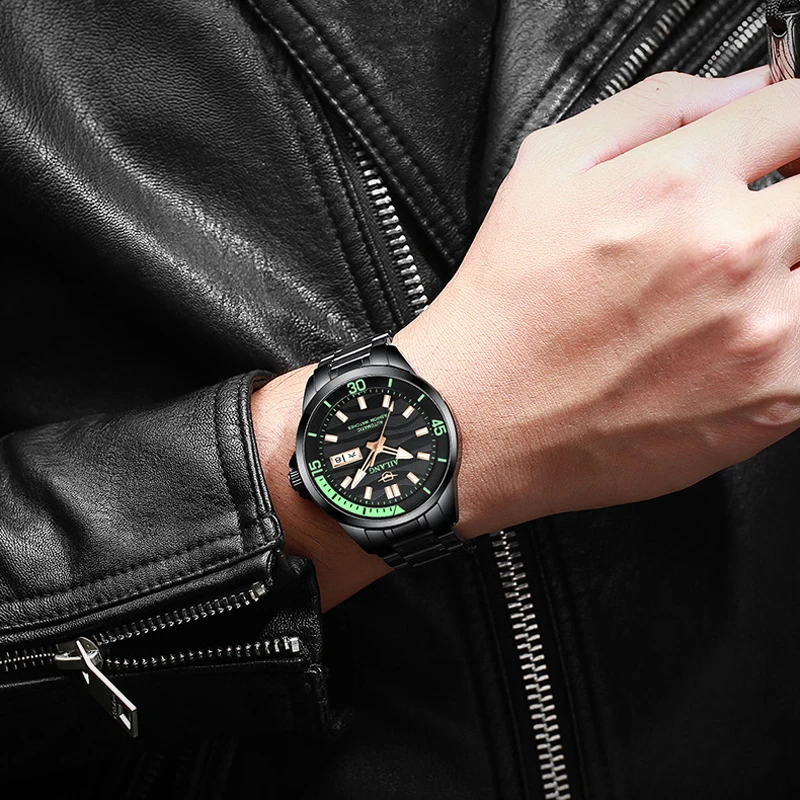 럭셔리 비즈니스 남성 손목시계 방수 발광 가죽 남성 시계 날짜 요일 스포츠 캐주얼 남성 기계식 시계