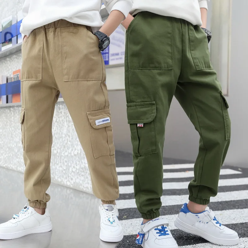 Boys Pants Boys Harem Pants Solid Cargo Pants Teenage Boy Multi-Pocket Trousers Kids Spring Autumn Boys Casual Pants Streetwear