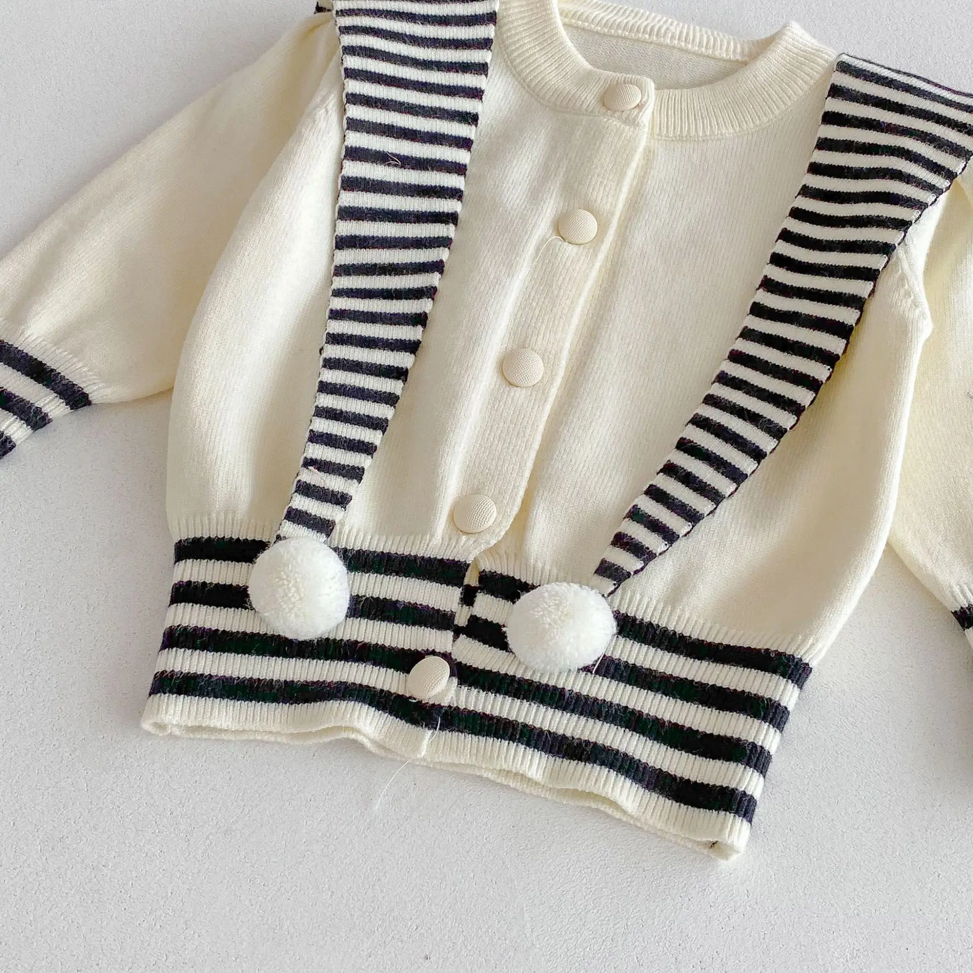 2025秋冬ベビーストライプネイビー襟カーディガンニットセータートップスセーター女児韓国風服