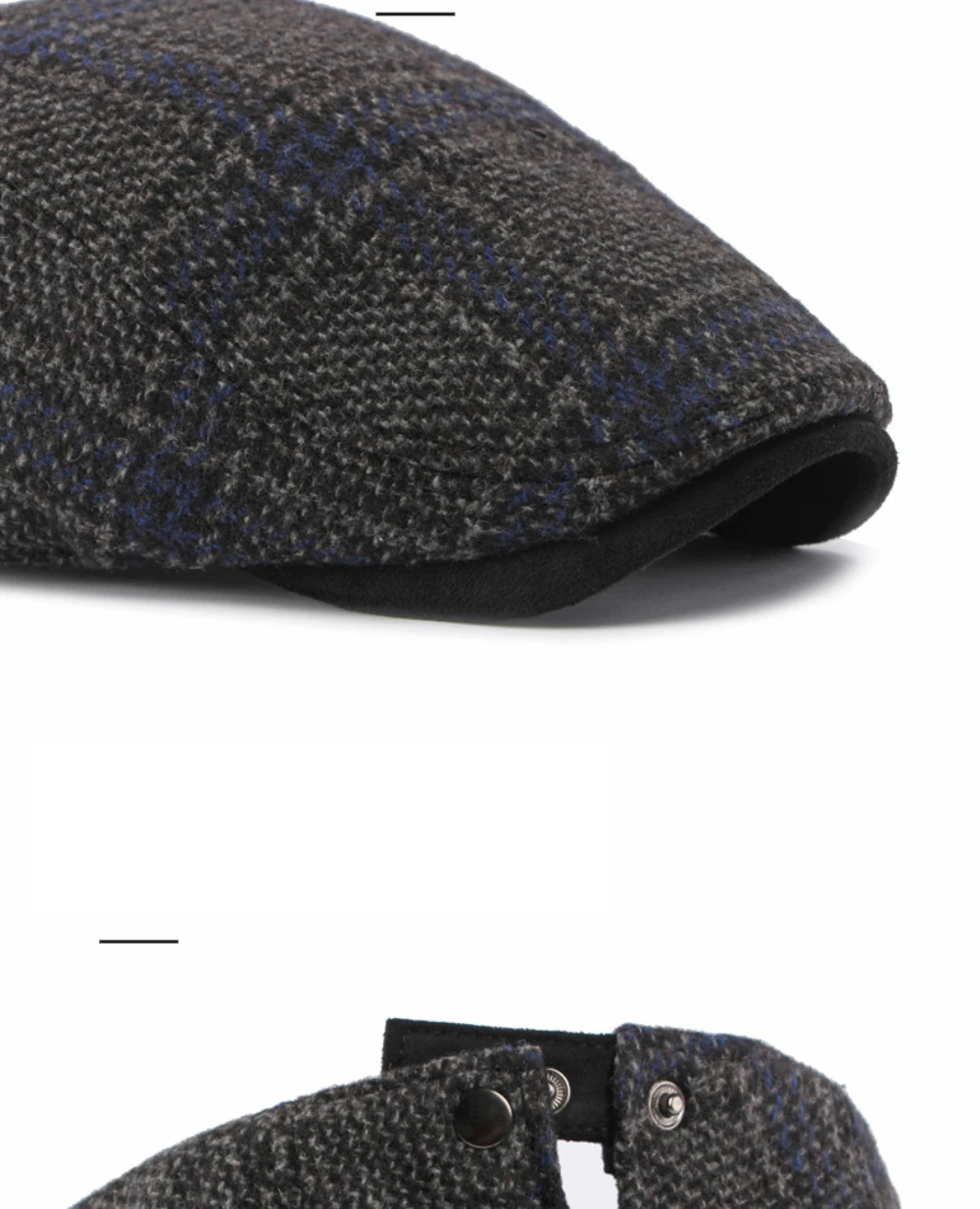 HT5159 Baskenmützen Warme Künstler-Malermütze aus Wolle für Damen und Herren, mit Fleece gefütterte Ivy-Flachmützen, 2026 Neue Herbst-Winter Karierte Baskenmütze – Detail 4