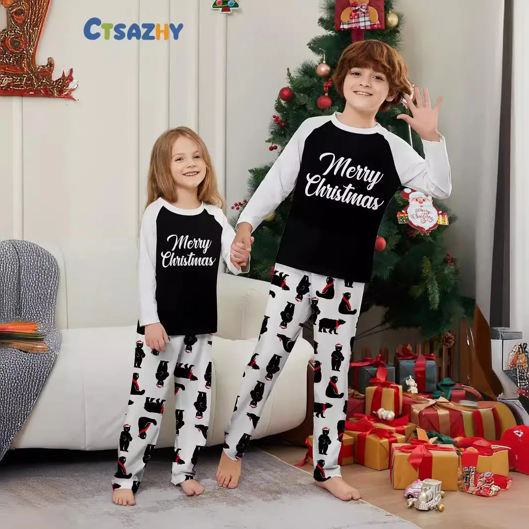 Black And White Christmas Family Pajama Set, 