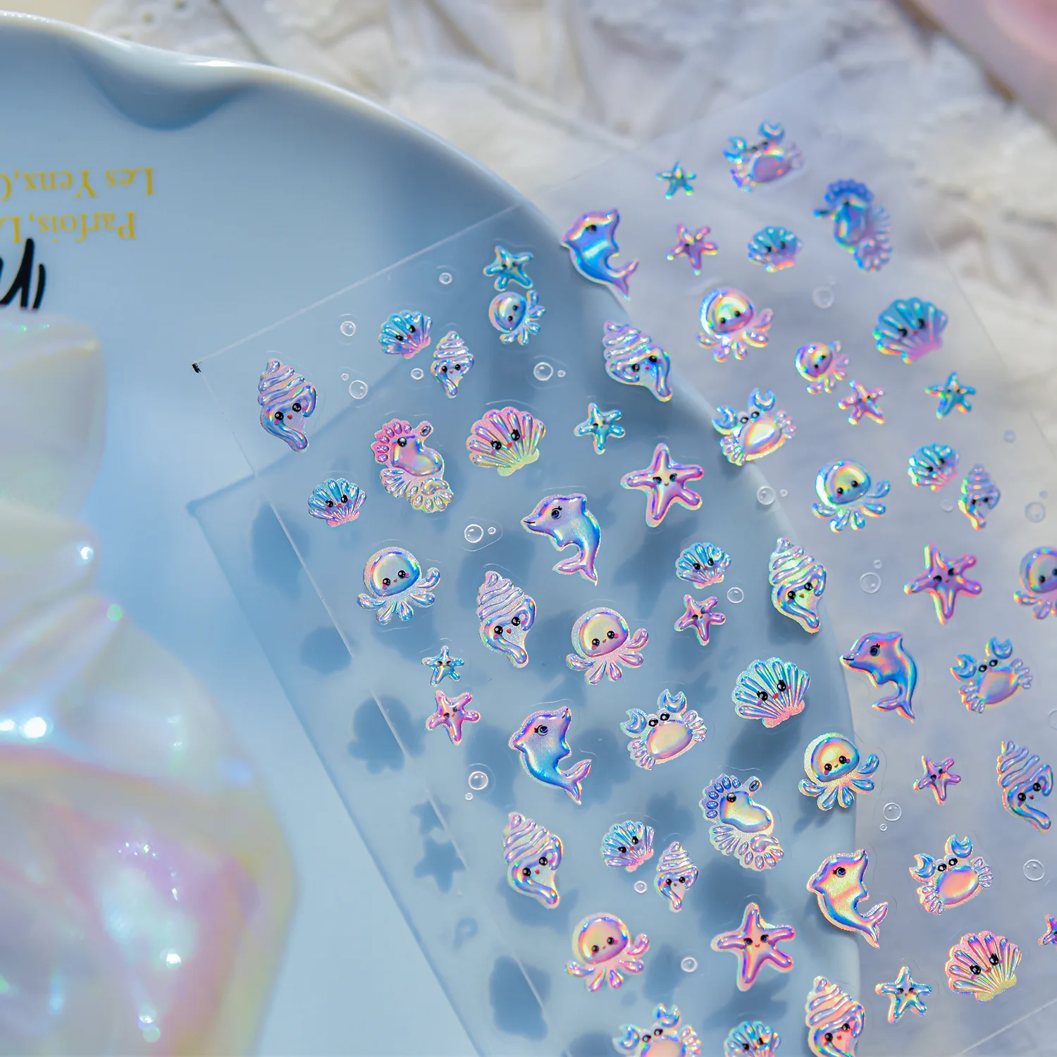المحيط هلام مسمار الفن ملصقات لطيف ستار العين الأخطبوط فقاعات ونجم البحر قذائف الغراء الخلفي مسمار ملصق DIY بها بنفسك الصيف مانيكير أجزاء #3
