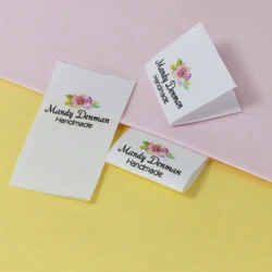 Custom Sewing label, fold, Custom Clothing Labels - Fabric Name Tags, Logo or Text,  Cotton Ribbon, Custom Design (FR079)