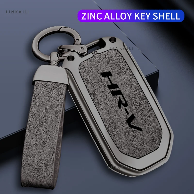 

Zinc Alloy Leather Car Remote Control Key Case Cover Shell Fob Holder for Honda HRV Protective Buckle Key Chain Accessories