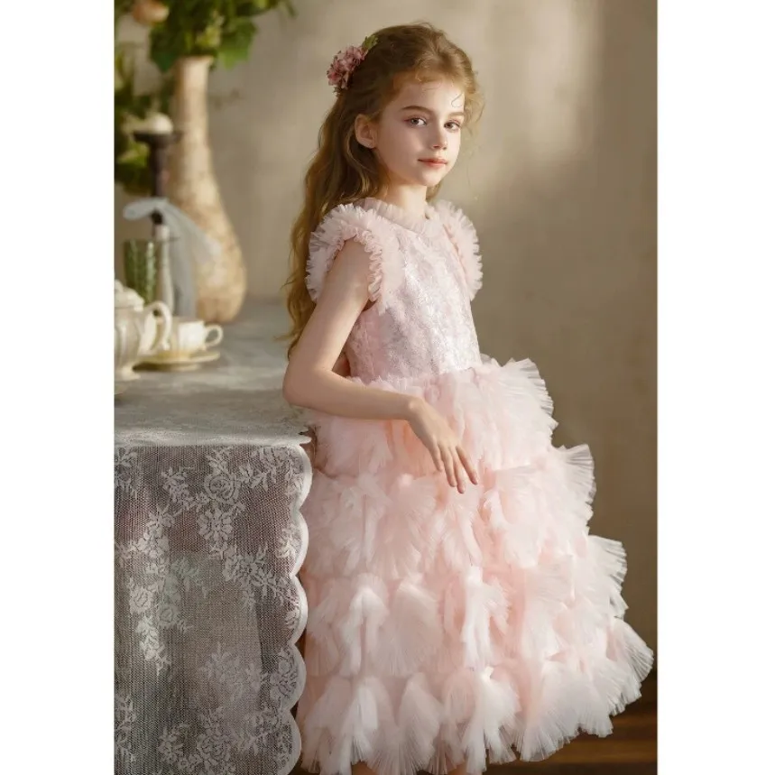 Neues Rosa Partykleid für Kinder, Klavierauftritt-Kleid, Geburtstags- und Hochzeitskleid für Mädchen A5035, Großhandel Abendkleider für Mädchen – Detail 6