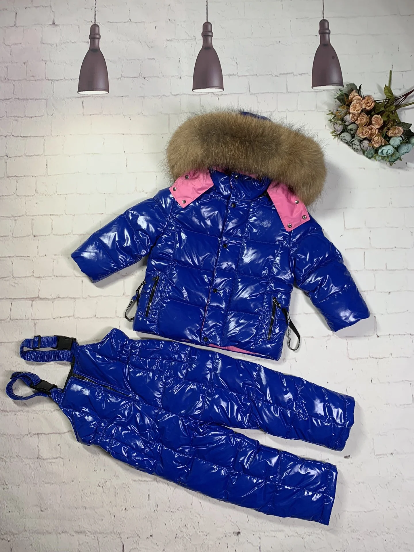 Boys Winter Jacket Children down Jackets & Pant 2023 Child duck down Fur hooded girl snowsuit boy Suit set outerwear ski suit