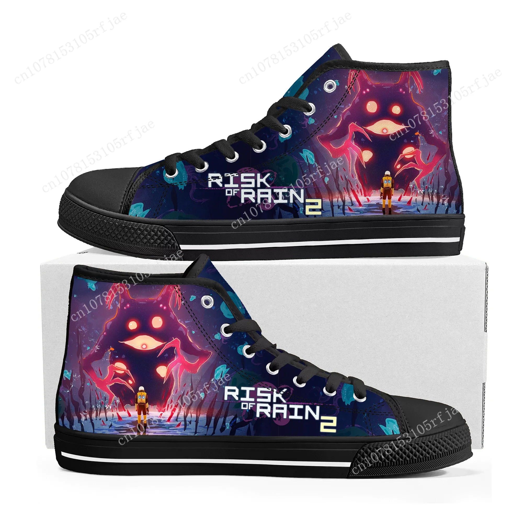 

Risk of Rain 2 High Top Sneakers Cartoon Game Mens Womens Teenager High Quality Canvas Sneaker Fashion Custom Built Couple Shoes