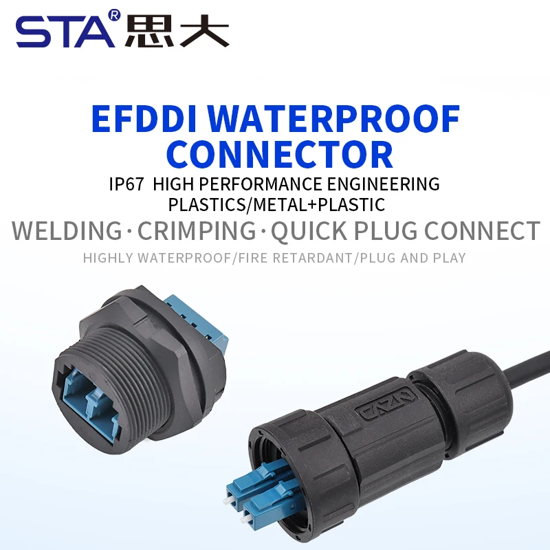 SC/LC Waterproof Fiber Optic Aviation Connector Plug Socket IP67/IP68 Single-Mode/Multi-mode Dual Core FDDI