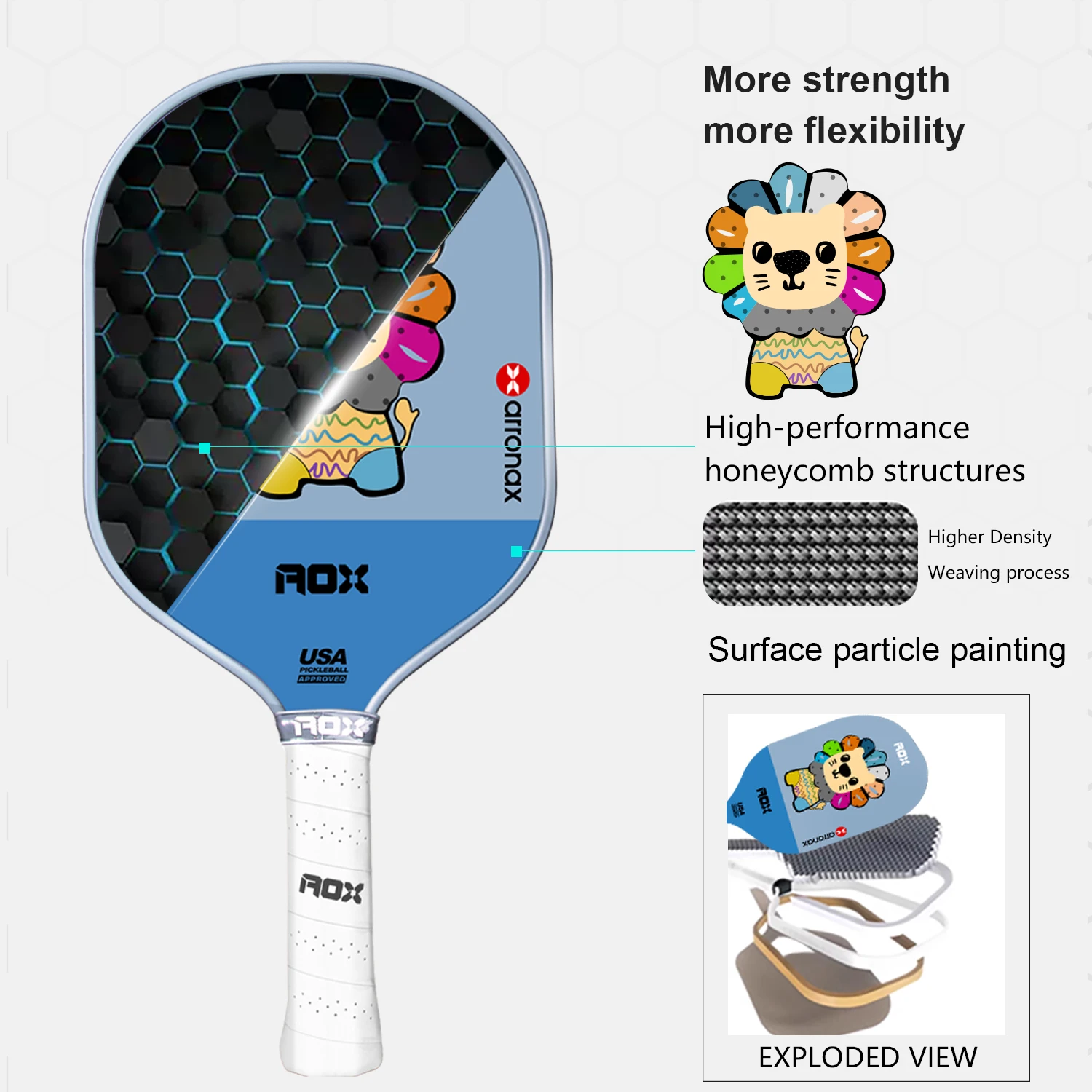 Arronax Kids Fiberglass Pickleball Paddles 13mm Pellet Spray Paint Lion Pattern Cold Press Rackets Gift for Children