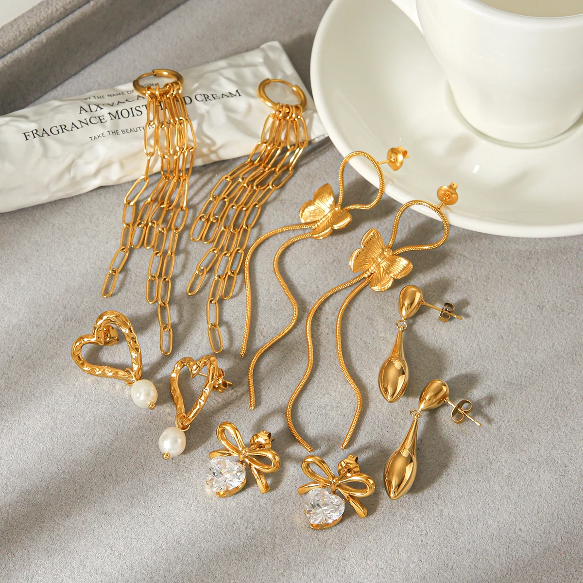 

Vintage Long Tassel Dangle Earrings For Women 18K Gold Plated Stainless Steel Spiral Heart Butterfly Tarnish Resistant Jewelry