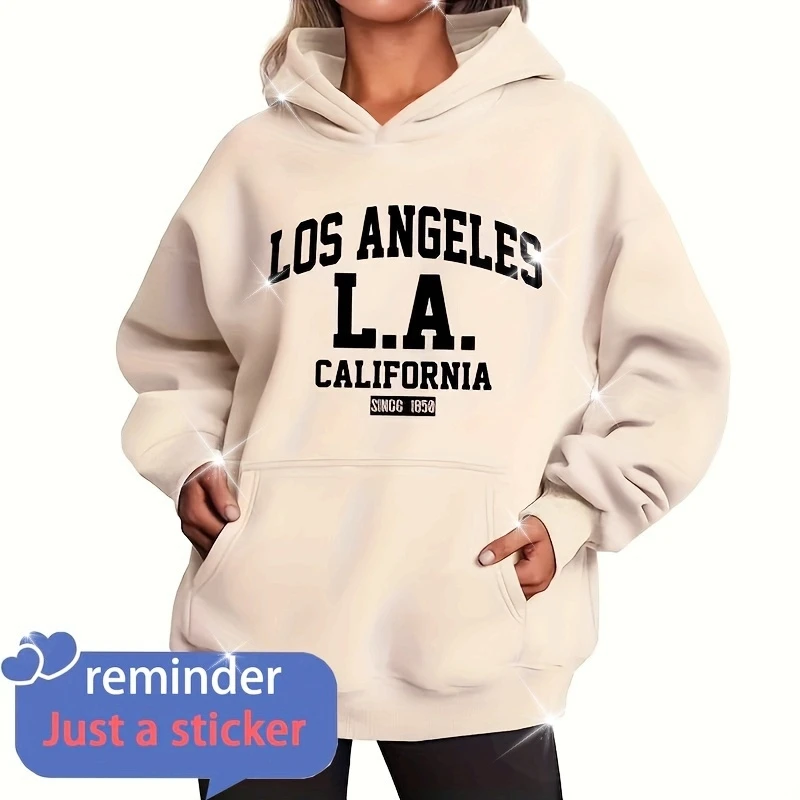 Los Angeles Pattern Print Women's Fashion Casual HipHop Sweatshirt Fashion Harajuku Casual Long Sleeve Pullover with Pockets