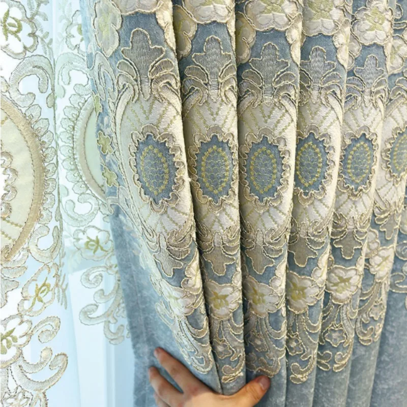 Three-dimensional Gold Thread Embroidered Fabric Blackout Embroidered Curtains Living Room Bedroom Balcony Curtains
