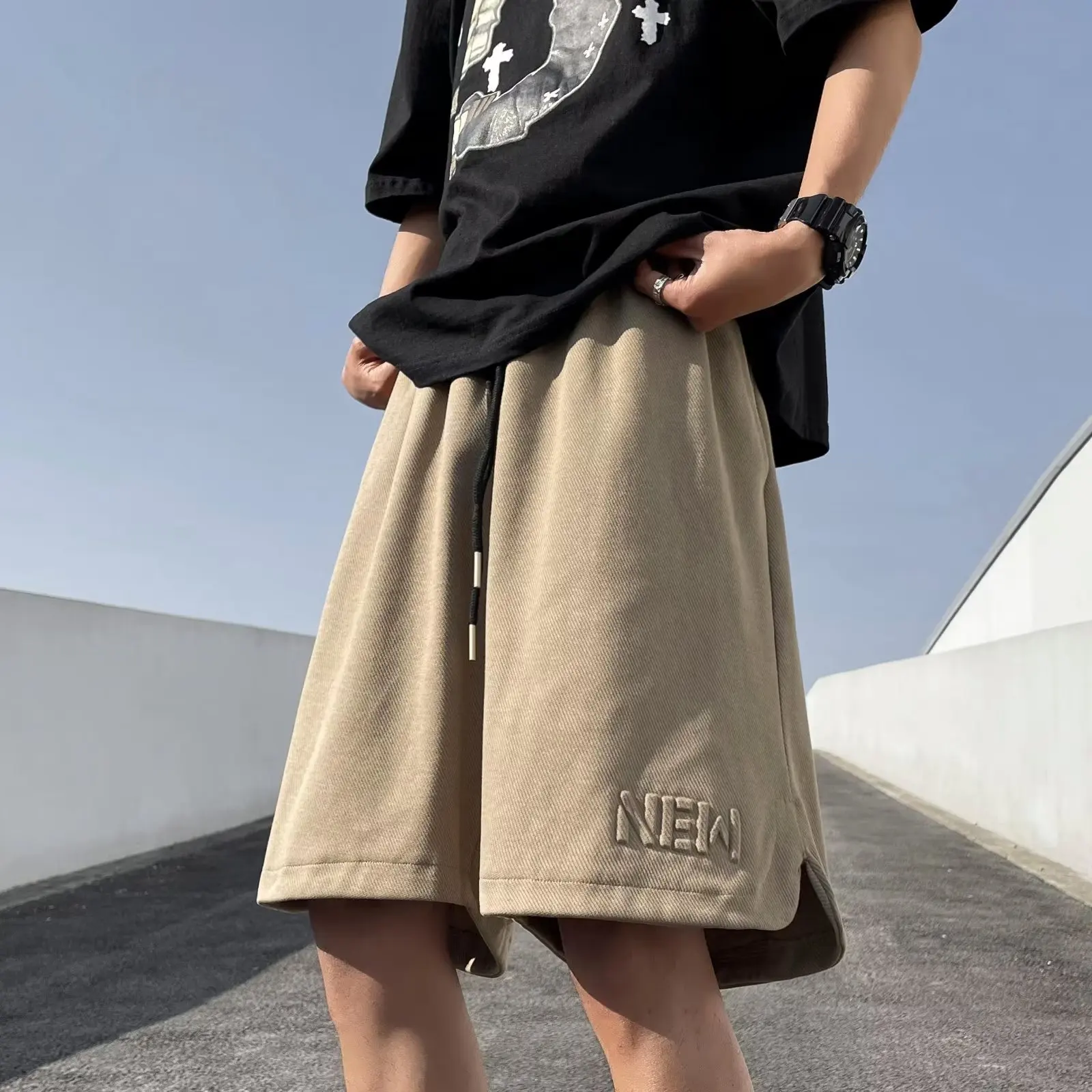 Casual Solid Color Elastic Waist Boys Summer Loose Elastic Force Knitting Sweatpants Straight Cylinder All-match Sweat Shorts