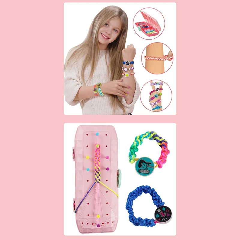 Kit de fabricación de cuerdas de pulseras de amistad DIY, pulseras artesanales, fabricante de telar de joyería, juguetes, regalo para niñas con cuentas