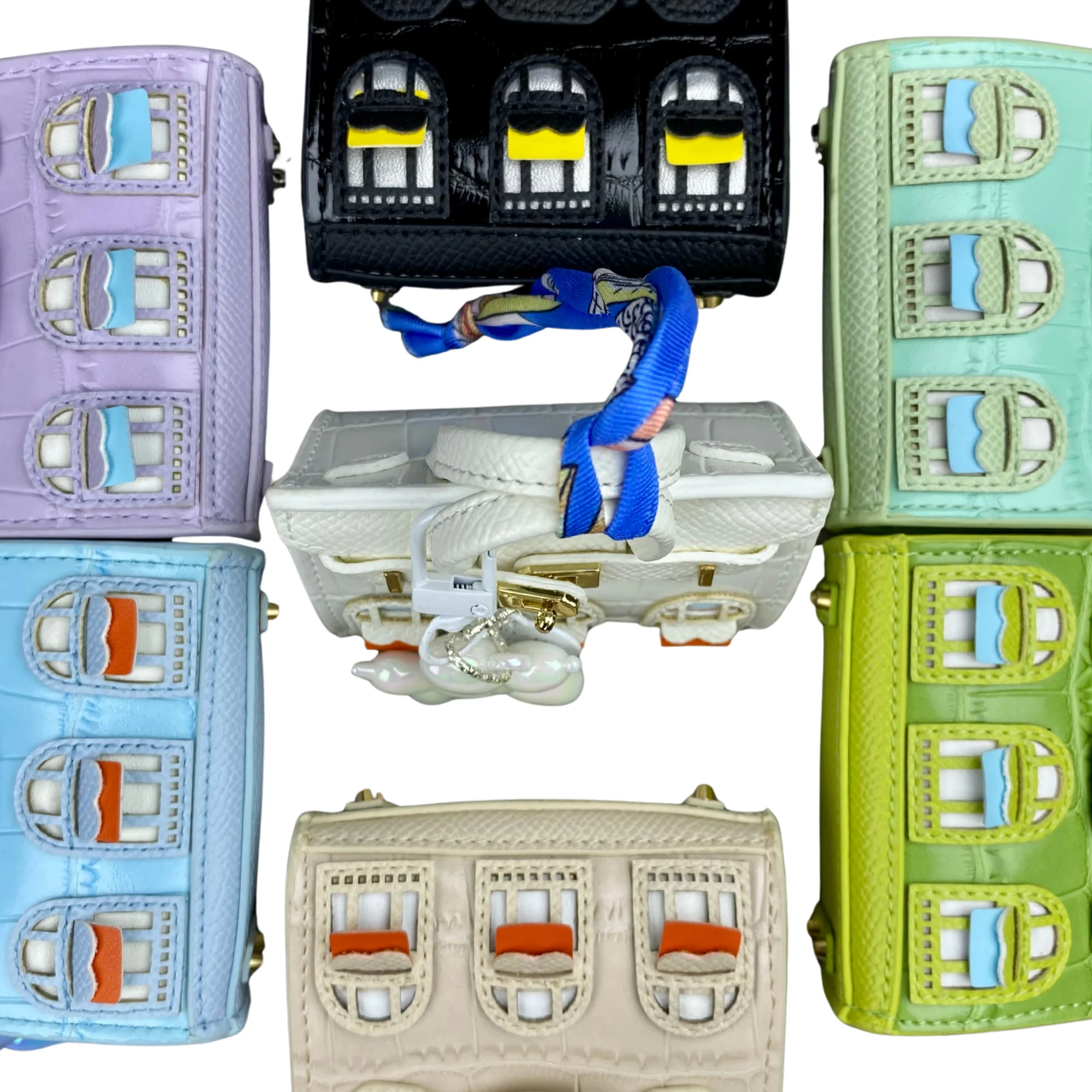 Mini bolso de casa 3D con dije, bolso desmontable con relieve de cocodrilo y llavero de perro con globo, bolsa para auriculares, elegante y de lujo