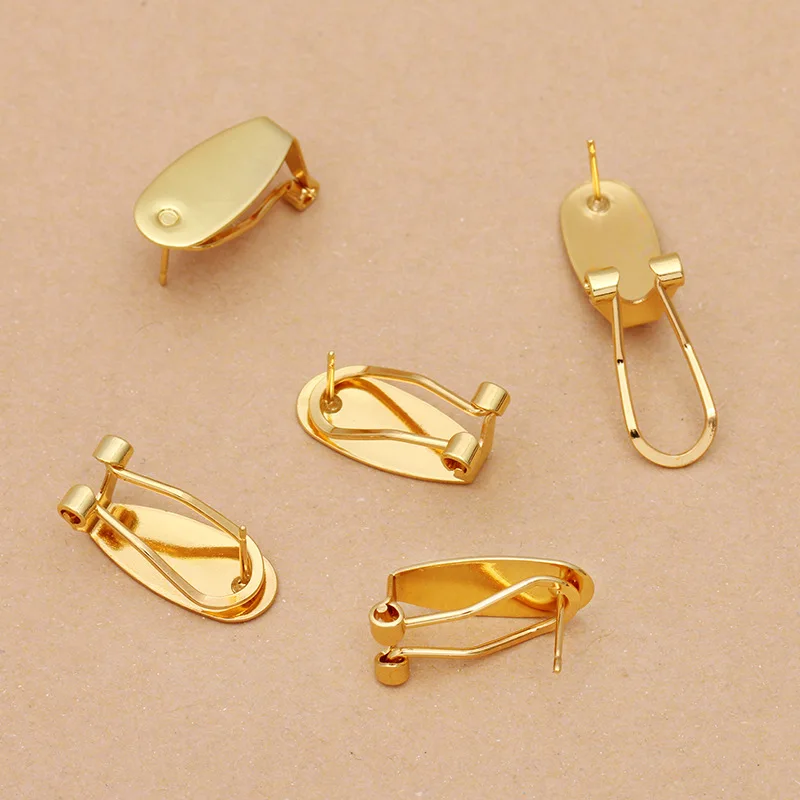10pcs 9x20mm Earring Clip Base Brass Clip-on Earring Cabochon Cameo Setting Blank Earring Jewelry Making Components DIY