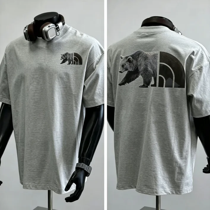 2026 Men Vintage Wild Bear Graphic T Shirt Front And Back Print Crewneck Tees Unisex White Oversized Short Sleeve T-shirt
