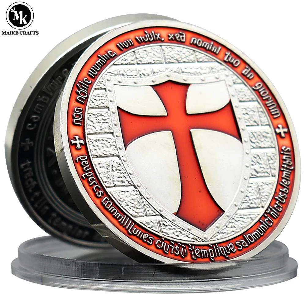 

German Knight Warrior Shield Masonic Templar Silver Plated Cross Coin Souvenir Crafts Collectibles Gifts