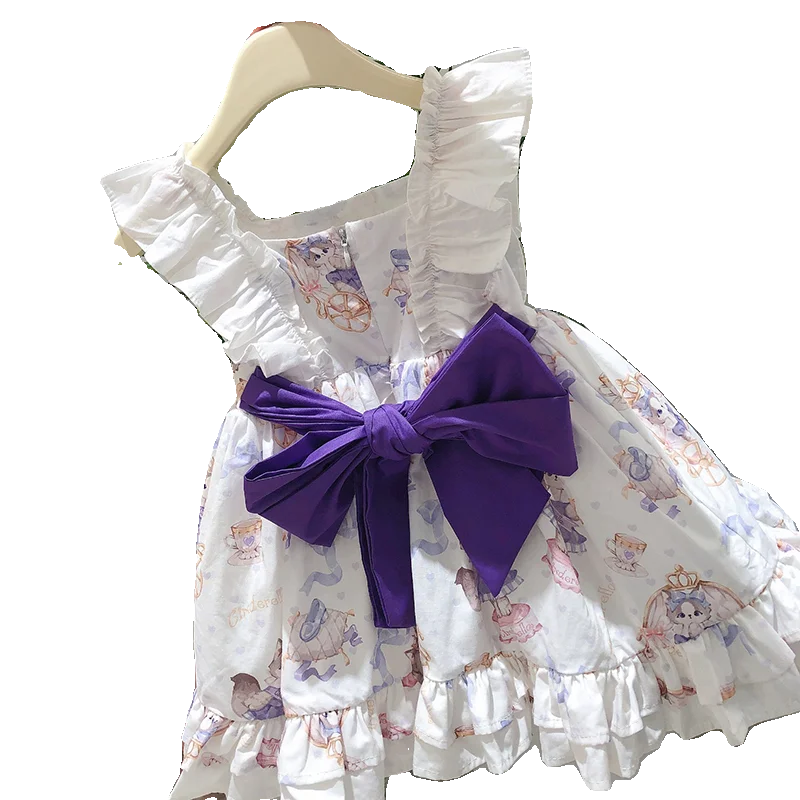 Handmade Quality Cat Pattern Princess Girls' Summer Cotton Lolita Sleeveless Vest Dress Tide Flower Girl Dresses Up