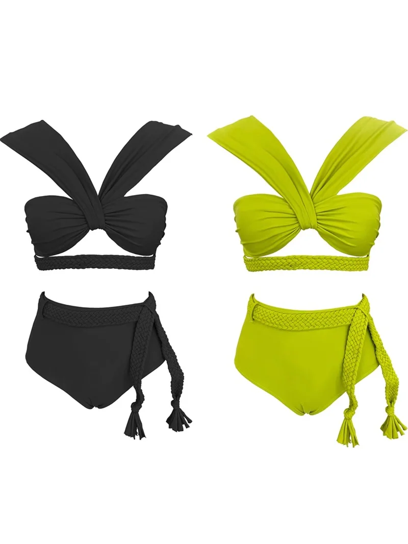 

Green Women's Swimwear Bikini Summer 2 Pieces Top+Underwear Holiday Beach Solid Color Sexy Sleeveless Hot Girl Wear