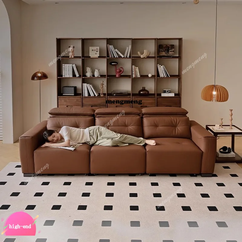 r134 Nordic Folding Electric Sofa Bed Modern Scalable Genuine Leather Library Designer Puff Living Room Furniture Divano Letto