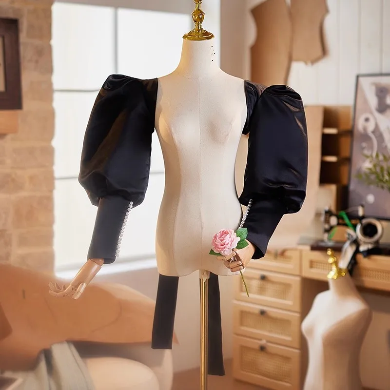 

Женское дизайнерское черное атласное платье с жемчугом и бисером, женское винтажное вечернее платье для фотографии, перчатки для выступлений, вечерние перчатки R3214