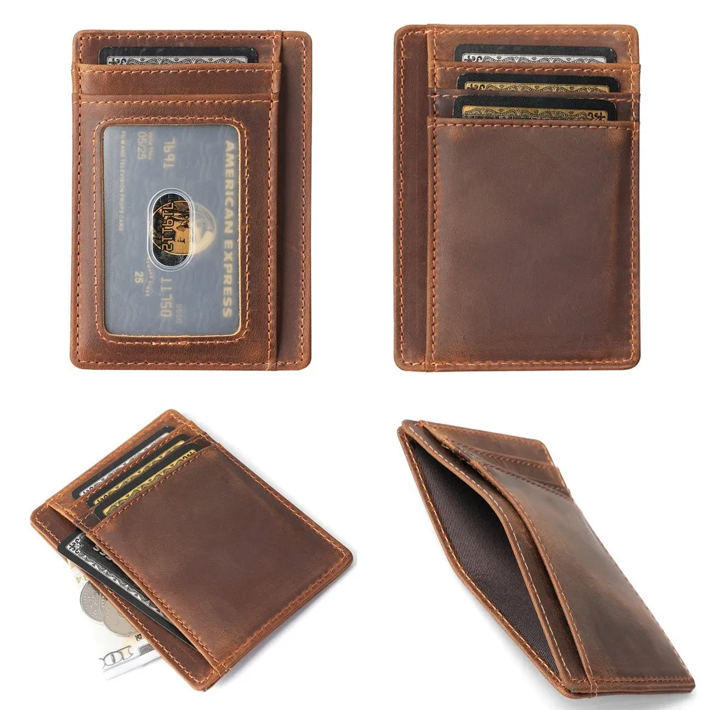 Vintege Wallet Leather Men's Multi Genuine Leather Men's Crazy Horse Pickup Bag Wallet Minimalist Ultra Thin Leather Leather