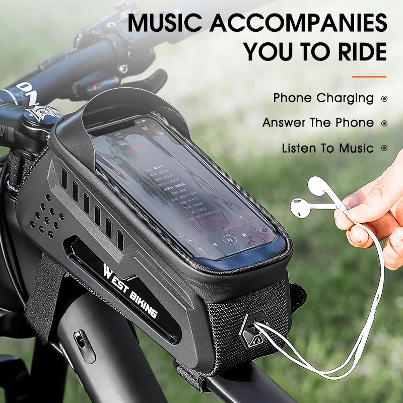 WEST BIKING Bicycle Top Tube Bag Touch Screen 7.4 Inches Cycling Phone Bag 2L/2.2L Waterproof Bike Bag MTB Road Bike Accessories