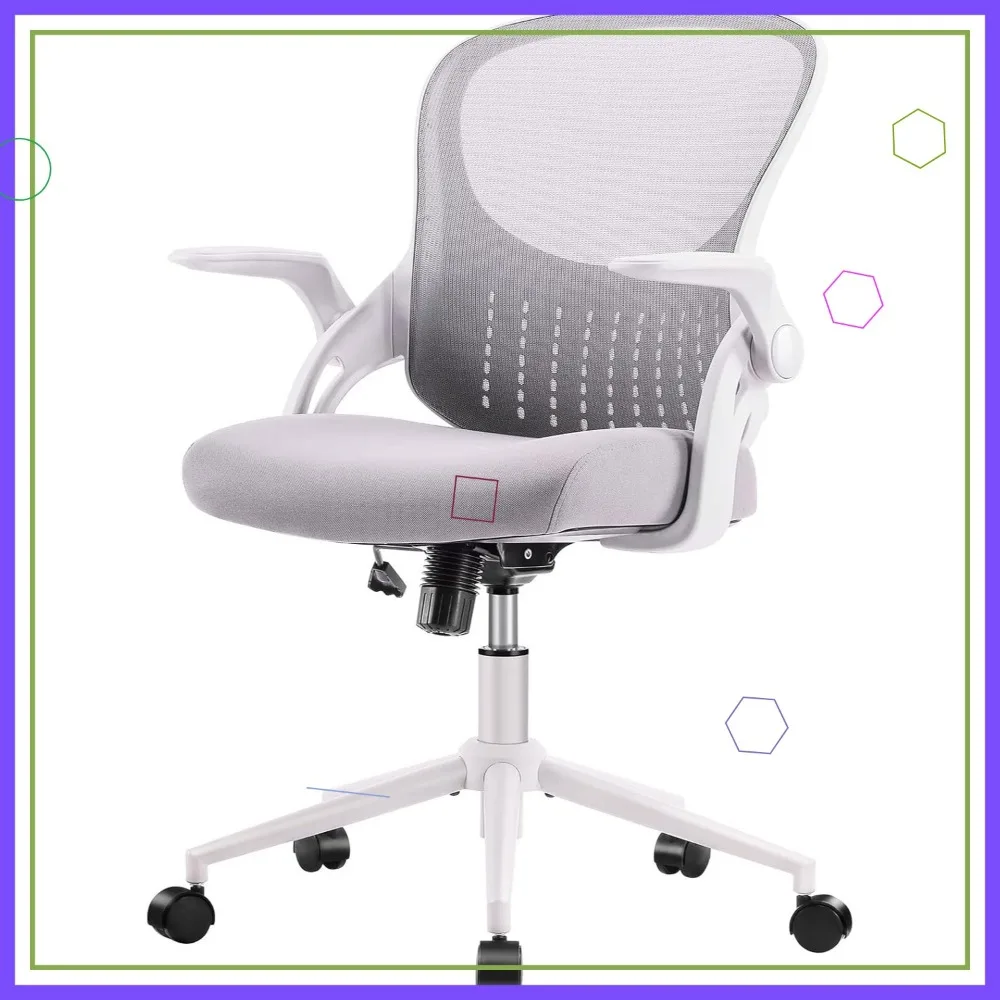 

Эргономичное сетчатое офисное кресло с поясничной опорой, регулируемой высотой и откидными подлокотниками, серое — комфорт для длительных часов