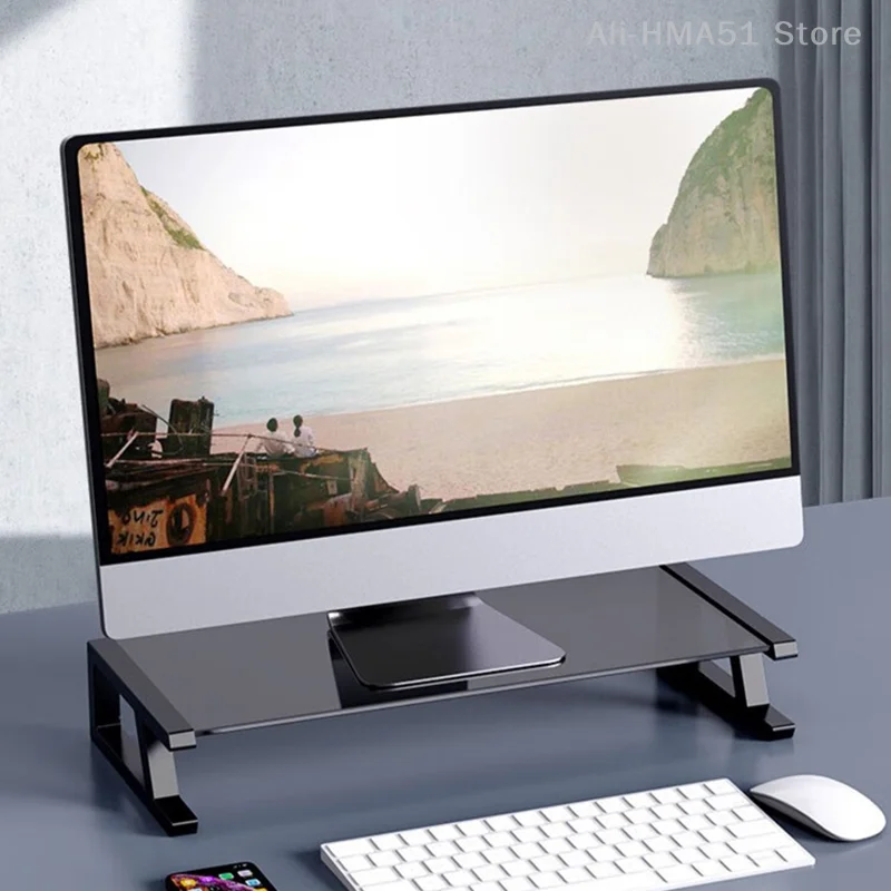 Desktop Computer Monitor Glass Stand Bracket With USB Type-C HUB PC Screen Riser Holder Printer Storage Keyboard Mouse Organizer