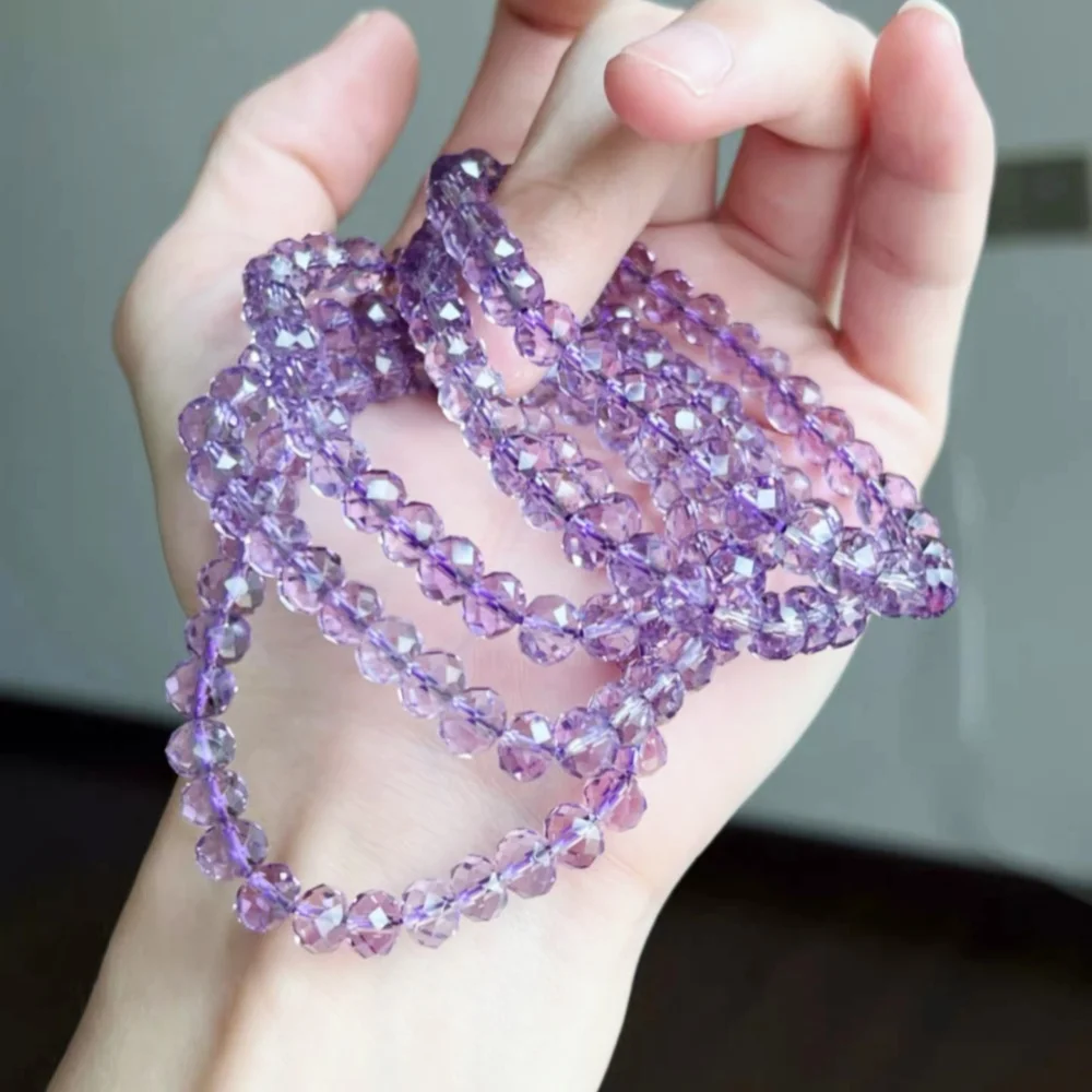 Natural Amethyst Abacus-type Faceted Beads Bracelet  8mm Women Men Stretch Bracelet  DIY Earrings Necklace Jewelry Making