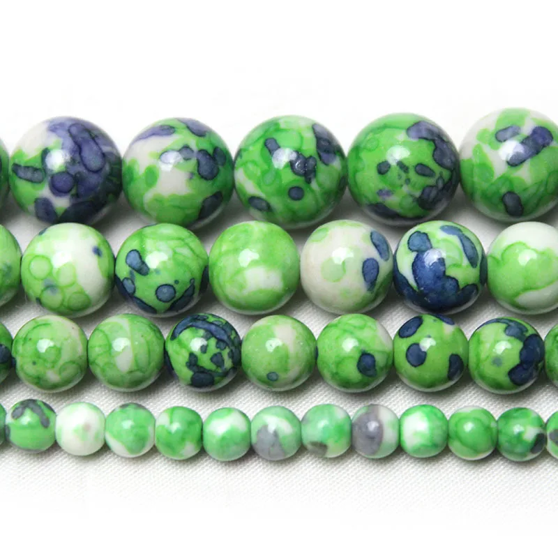 Green, black and white rain colored stone round beads DIY handmade beaded jewelry accessories weaving materials loose beads work