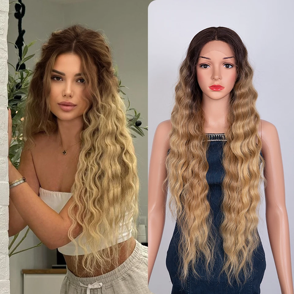 

Synthetic Lace Front Wig 30 Inch Long Wave Wig Synthetic Lace Wigs For Women Ombre Blonde Brown Wig Or Daily Cosplay Wigs