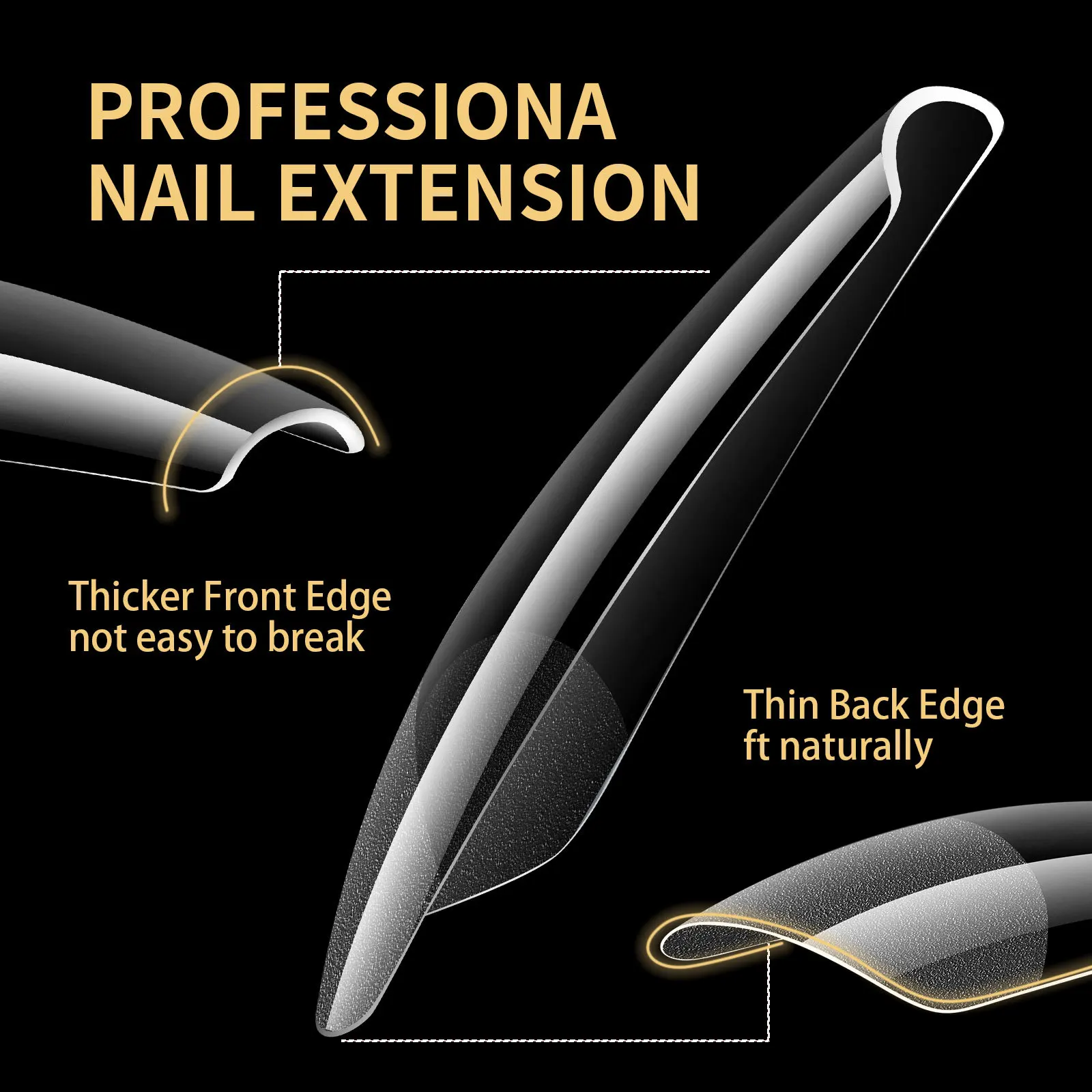 480pcs Translucent Acrylic Long Fake Nails Almond French Coffin Full Half Cover False Nails Artificial Nail Soft Gel Tips
