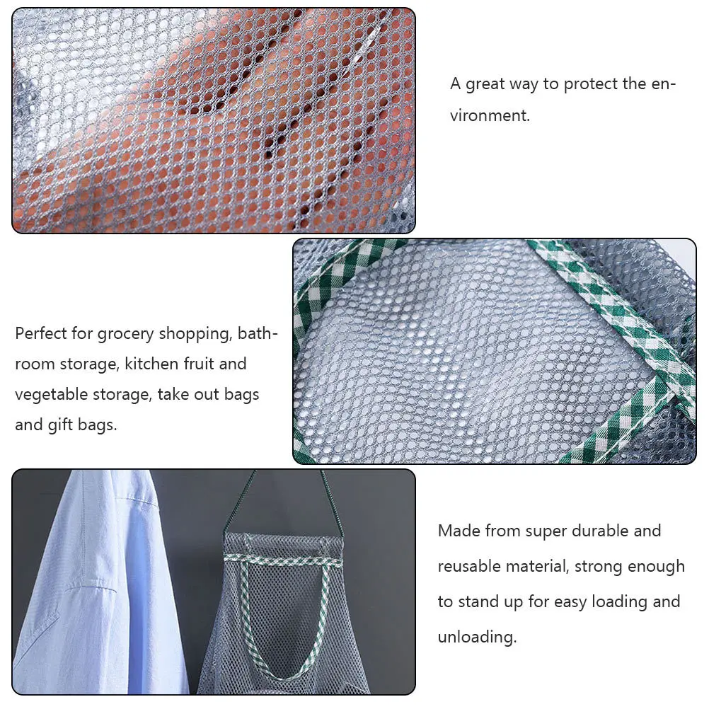 

2pcs Fruit Vegetable Storage Bag Reusable Mesh Tote Washable For Kitchen Bathroom Grocery Shopping Foldable Handy Pouch