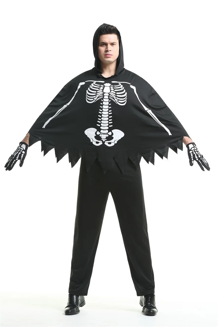 Halloween Men Adult Grim Reaper Costume Scary Skeleton Ghost Costume Cos Masquerade Terror Party Supplies Pants Gloves Clothes